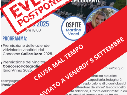 CAUSA MAL TEMPO EVENTO RINVIATO A VENERDI’ 5 SETTEMBRE(1)