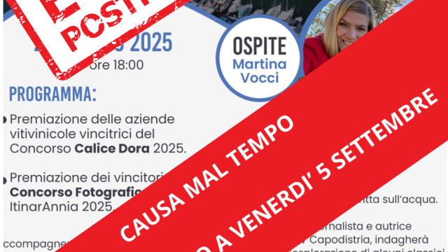 CAUSA MAL TEMPO EVENTO RINVIATO A VENERDI’ 5 SETTEMBRE(1)